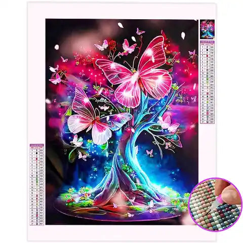 Broderie Diamant Arbre Papillon