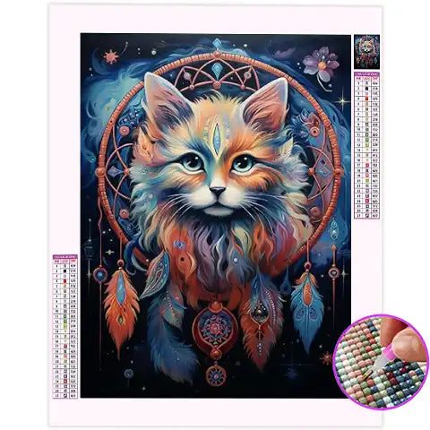 broderie diamant attrape-rêve chat