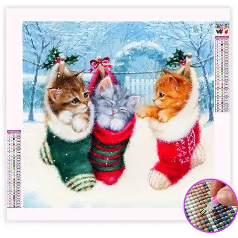 Broderie Diamant Chat Noël