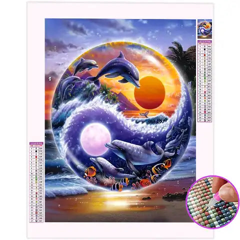 Broderie Diamant Dauphin Yin et Yang