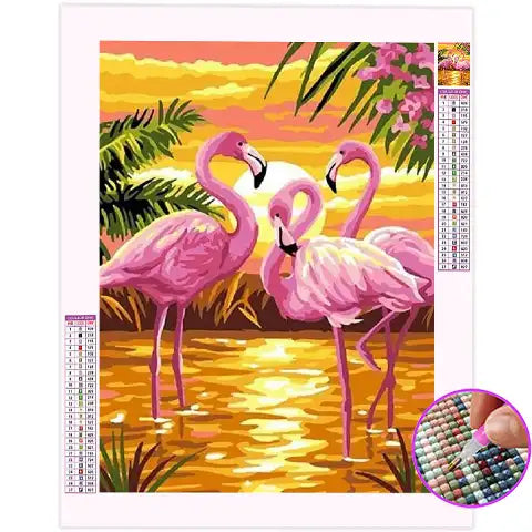 Broderie Diamant Flamant Rose