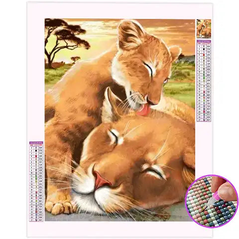 Broderie Diamant Lionne et Lionceau