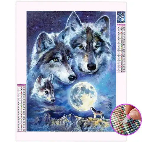 Broderie Diamant Loup avec Lune
