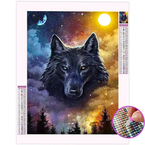 Broderie Diamant Loup Noir