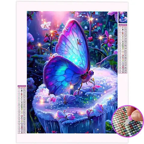 Broderie Diamant Papillon Bleu