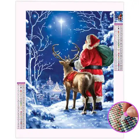 Broderie Diamant Paysage d'Hivers avec Père Noël