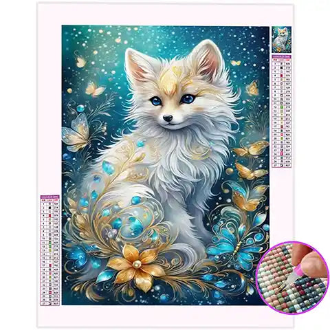 Broderie Diamant Renard Blanc