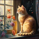 Broderie Diamant Chat Roux