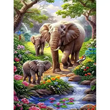 Broderie Diamant Famille Éléphant