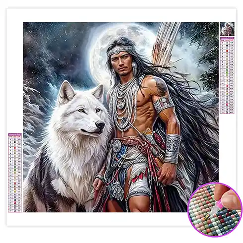 Broderie Diamant Indien et Loup