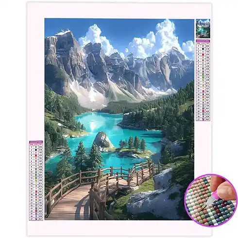Broderie Diamant Montagne et Lac