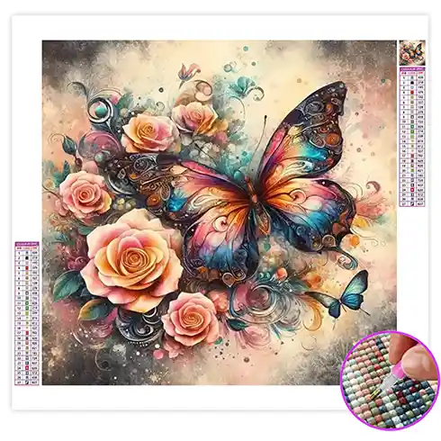 Broderie Diamant Papillon et Fleur