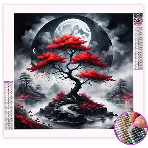 Broderie Diamant Arbre Rouge