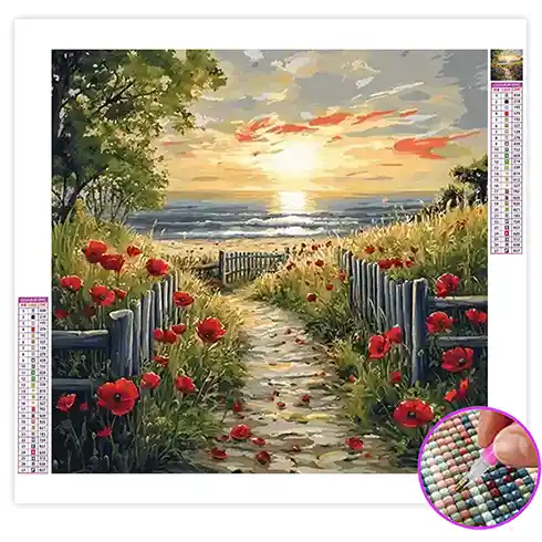 Broderie Diamant Champ de Coquelicots