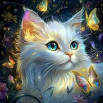 Broderie Diamant Chat Blanc
