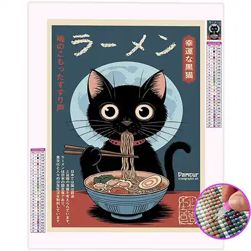Broderie Diamant Chat Ramen