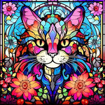 Broderie Diamant Chat Vitrail