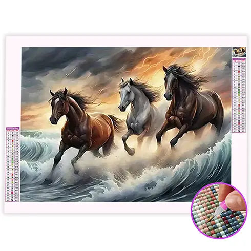 Broderie Diamant Chevaux à la Mer