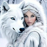 Broderie Diamant Femme et Loup
