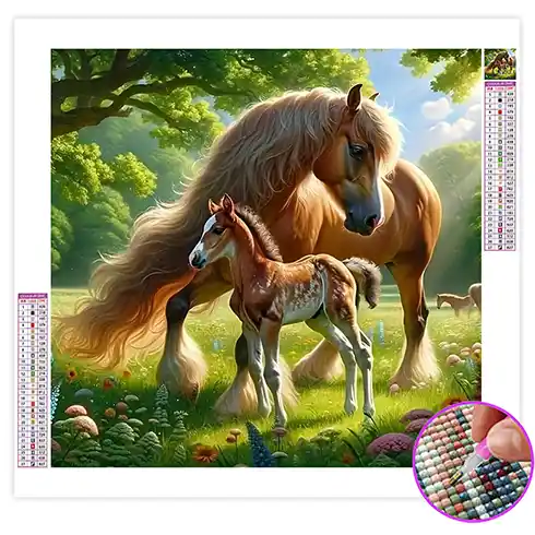 Broderie Diamant Jument et son Petit