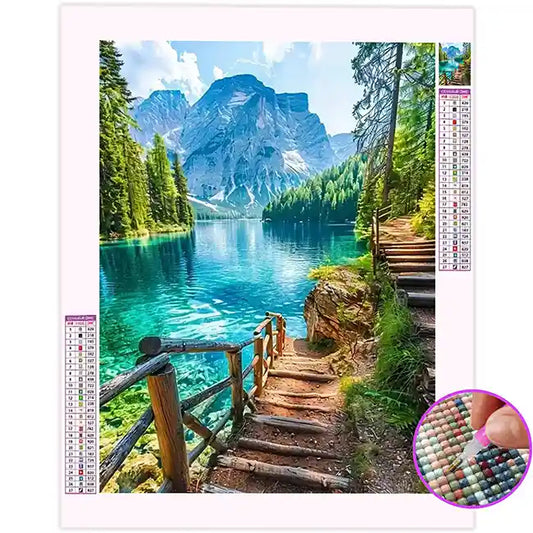 Broderie Diamant Lac de Montagne