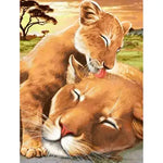 Broderie Diamant Lionne et Lionceau