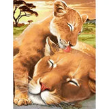 Broderie Diamant Lionne et Lionceau