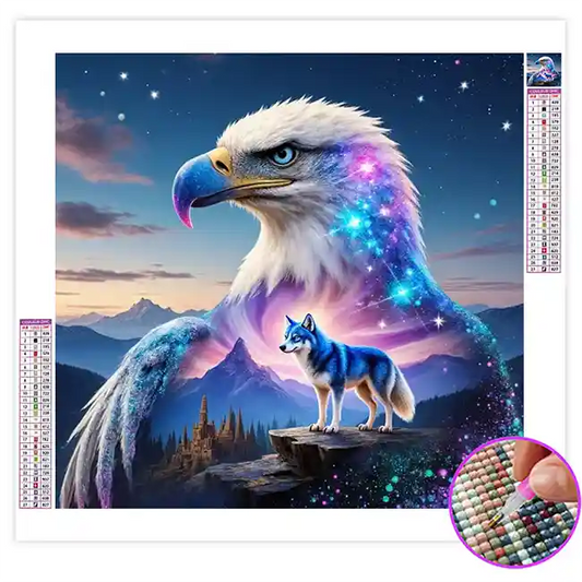 Broderie Diamant Loup et Aigle
