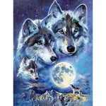 Broderie Diamant Loup avec Lune