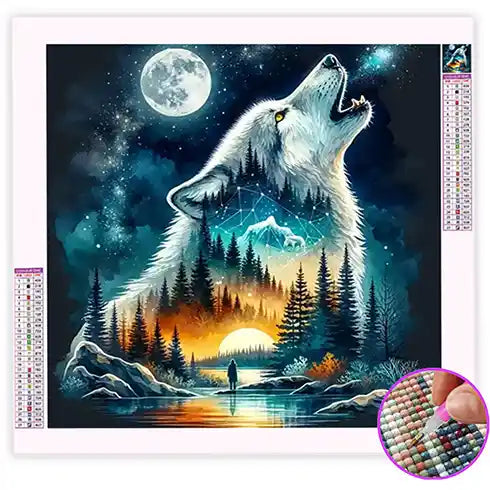 Broderie Diamant Loup Clair de Lune