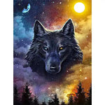 Broderie Diamant Loup Noir