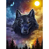 Broderie Diamant Loup Noir