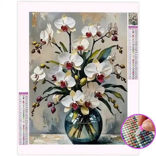 Broderie Diamant Orchidée Blanche