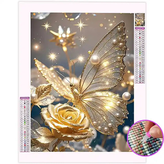 Broderie Diamant Papillon Or