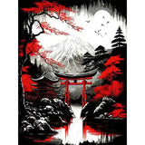 Broderie Diamant Paysage Japonais Noir et Rouge
