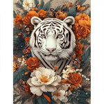 Broderie Diamant Tigre blanc Fleurs
